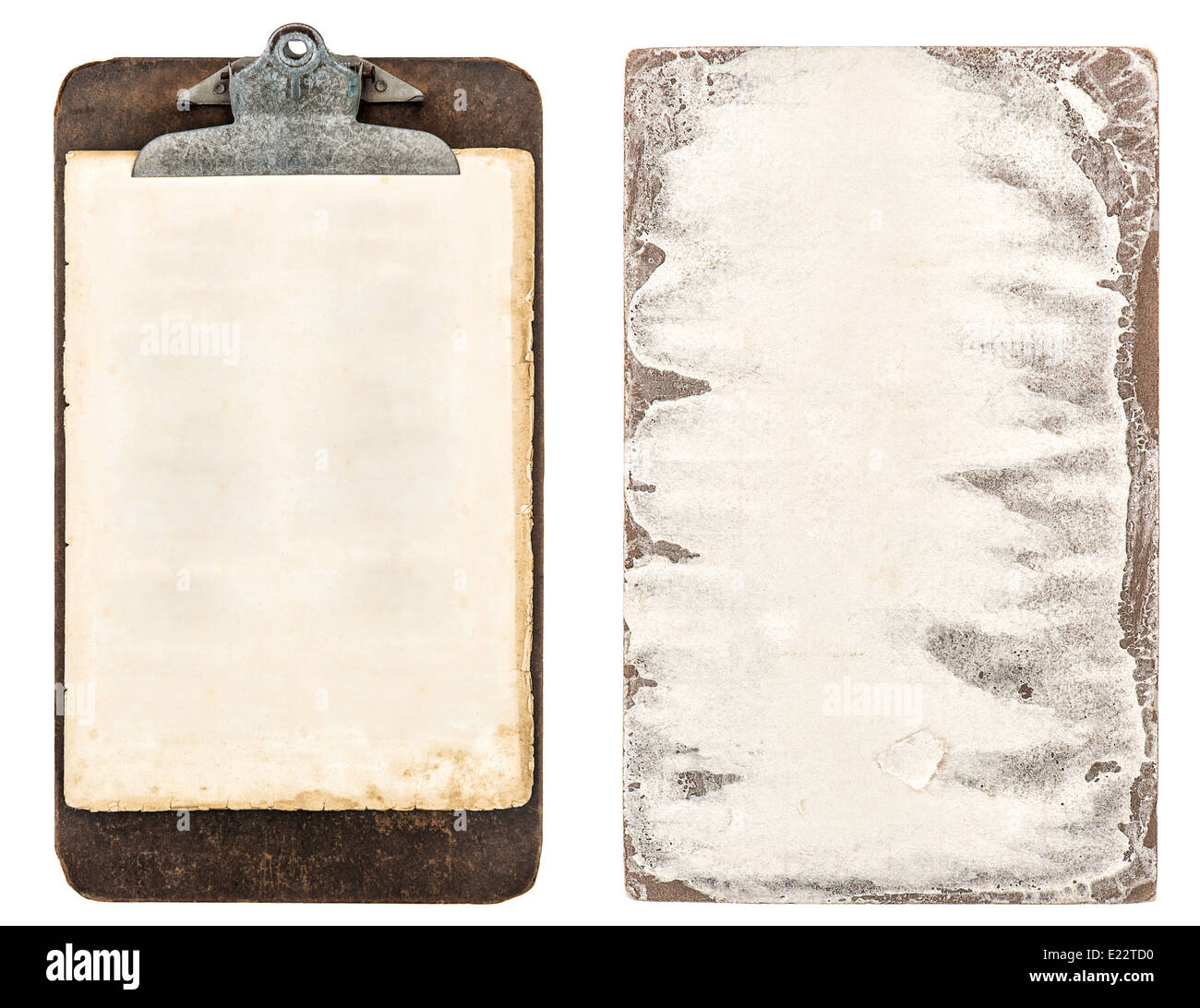 antique clipboard and cardboard isolated on white background Stock Photo