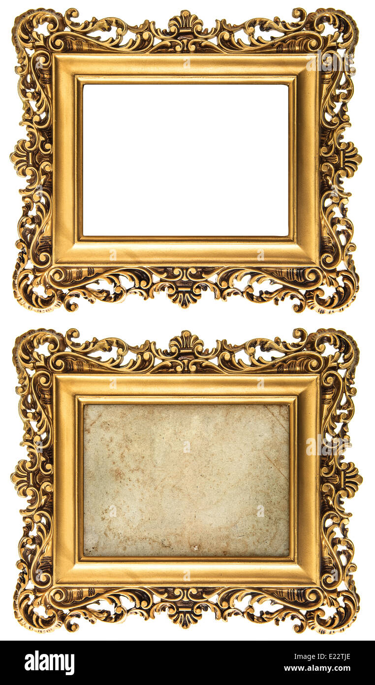 baroque style golden picture frame empty and with canvas for your picture, photo, image Stock Photo