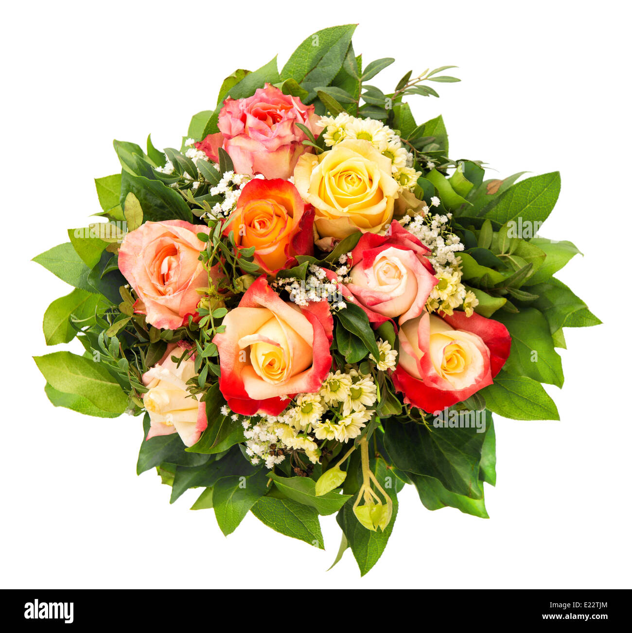 bouquet of colorful assorted roses isolated on white background Stock