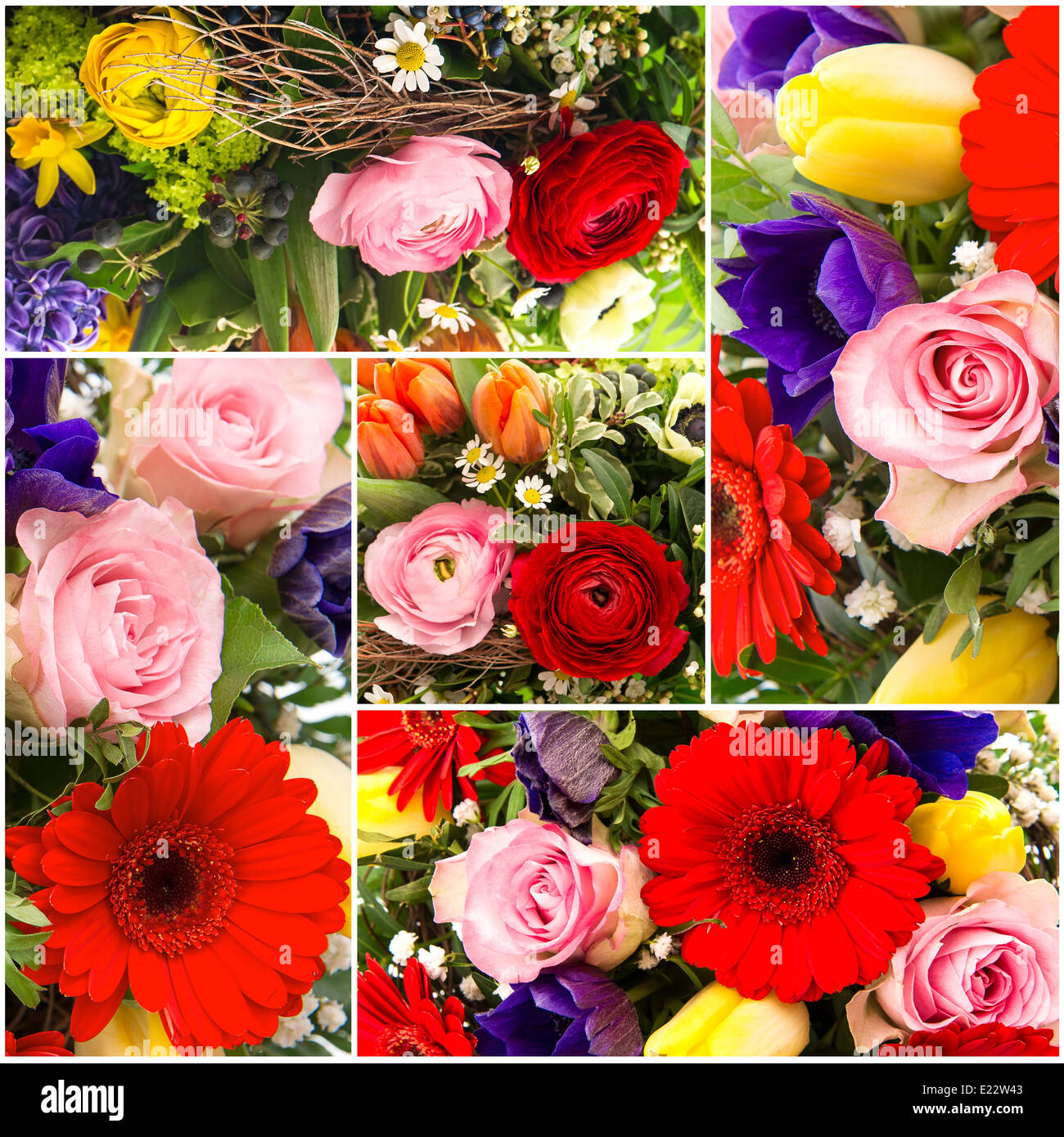 bouquet of colorful spring flowers. tulip, ranunculus, hyacinth, daisy ...