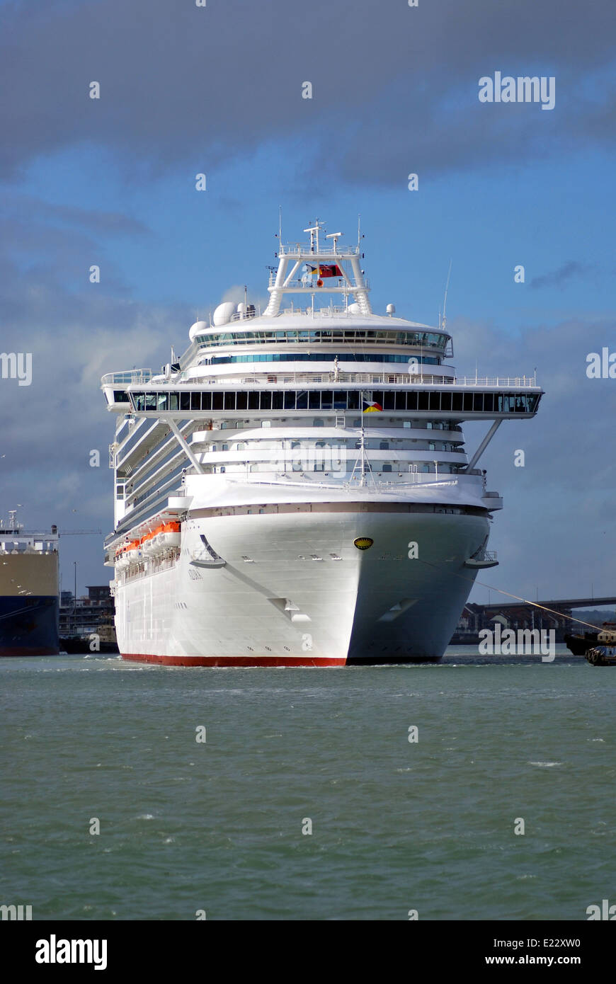 The cruise ship Azura operated by P&O cruises departs from Southampton on a cruise to Portugal. Stock Photo