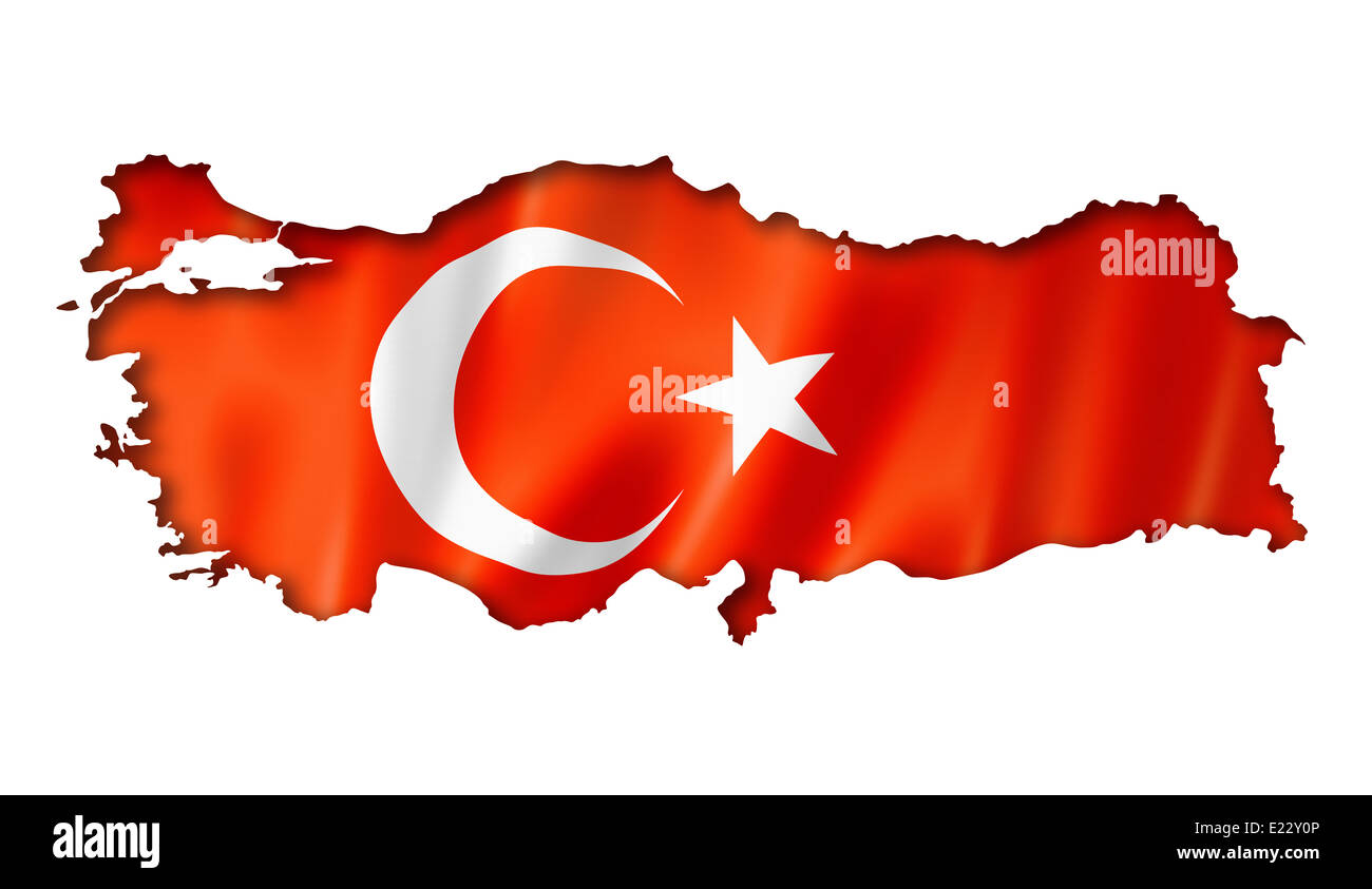 Turkey flag map, three dimensional render, isolated on white Stock Photo