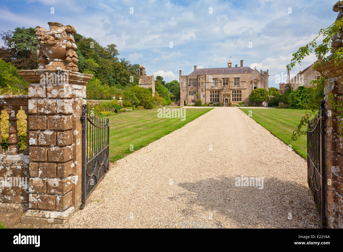The west front and driveway at Brympton d'Evercy House nr Yeovil, Somerset, England, UK Stock Photo