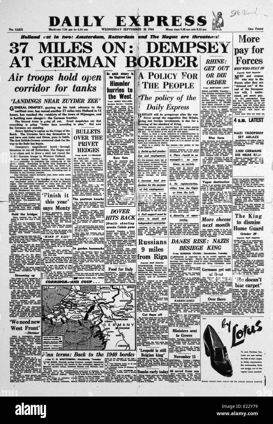 Newspaper Daily Express. 20 september 1944 Stock Photo