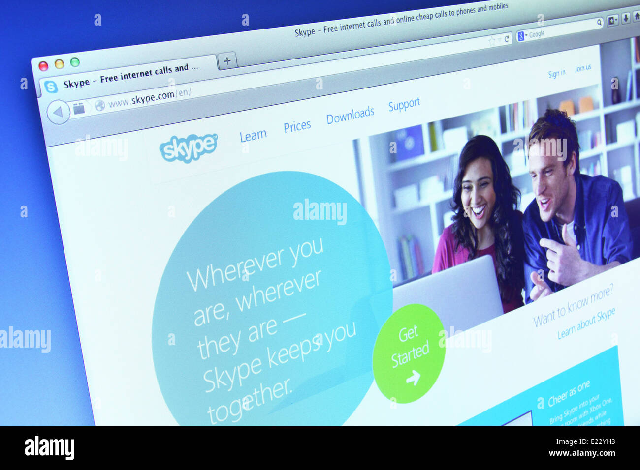 Photo of Skype webpage on a monitor screen. Skype is a freemium voice-over-IP service and instant messaging client Stock Photo