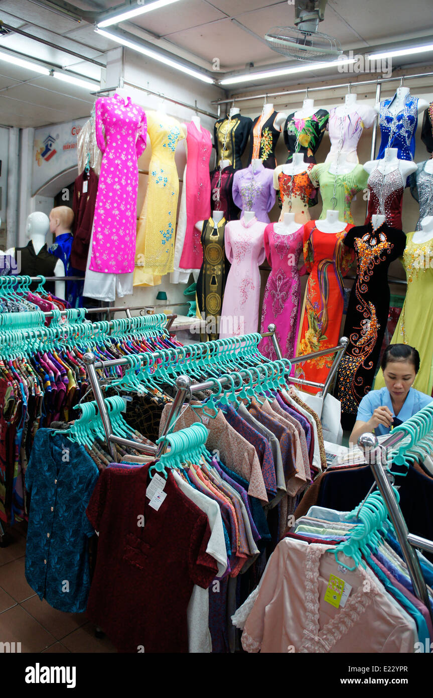 women's clothing stall at Cho Ben Thanh market, Ho Chi Minh, Vietnam Stock Photo