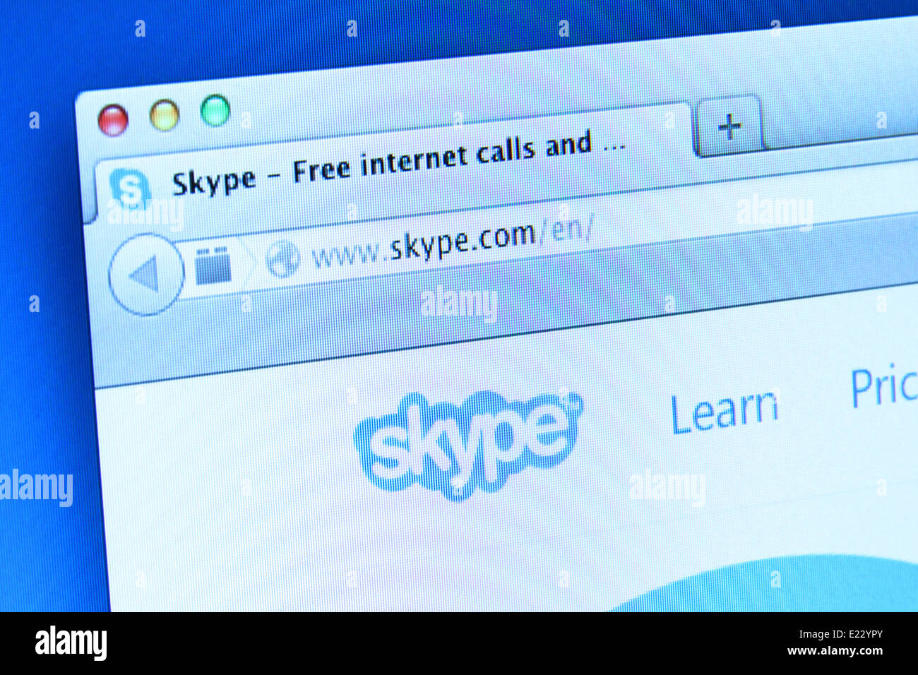 Photo of Skype webpage on a monitor screen. Skype is a freemium voice-over-IP service and instant messaging client Stock Photo