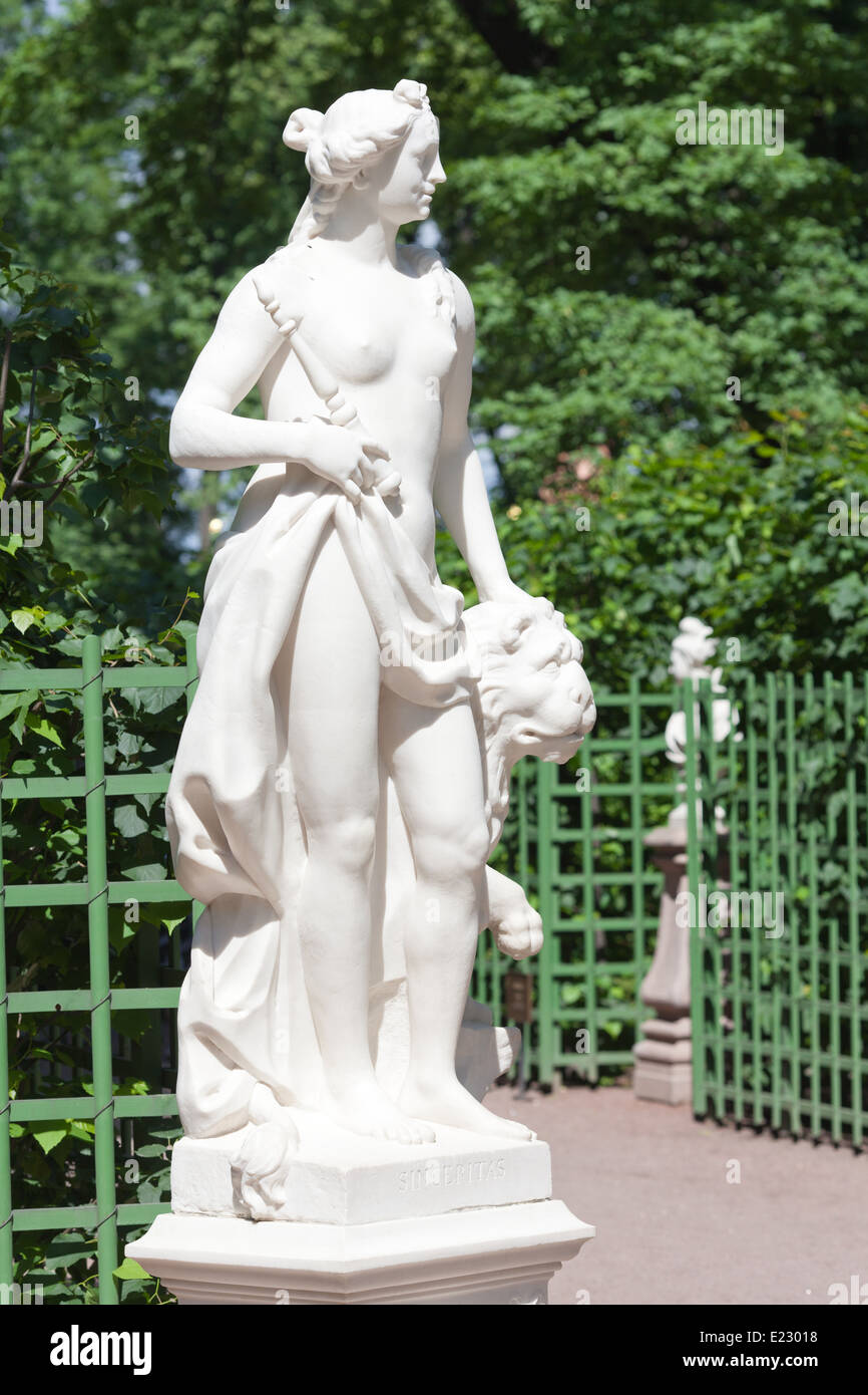 Marble sculpture Allegory of Sincerity sculptor M. Gropelli in the Summer Garden in St. Petersburg Stock Photo