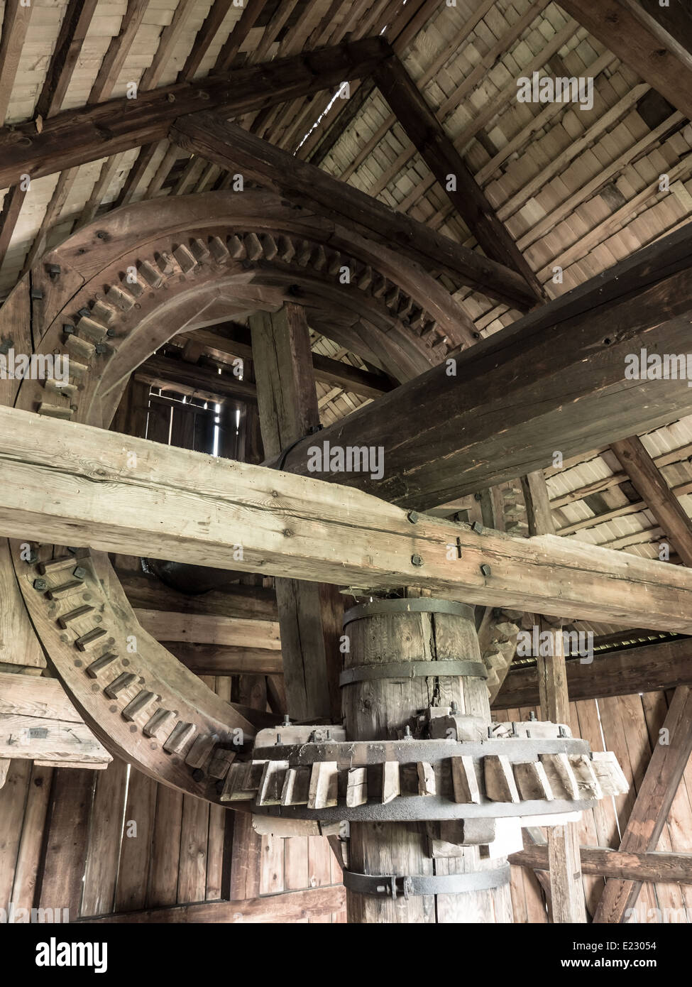 Old wooden windmill gear Stock Photo