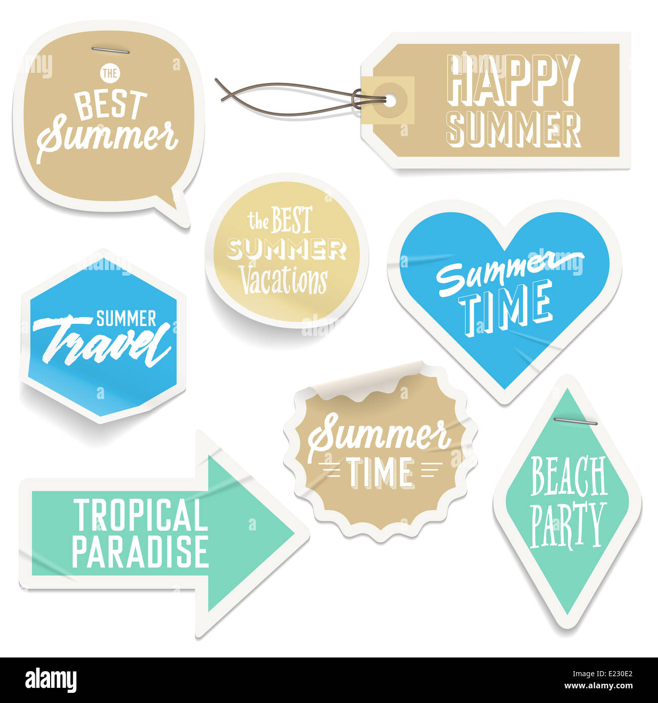 Summer holiday vacation stickers and labels design. Raster version