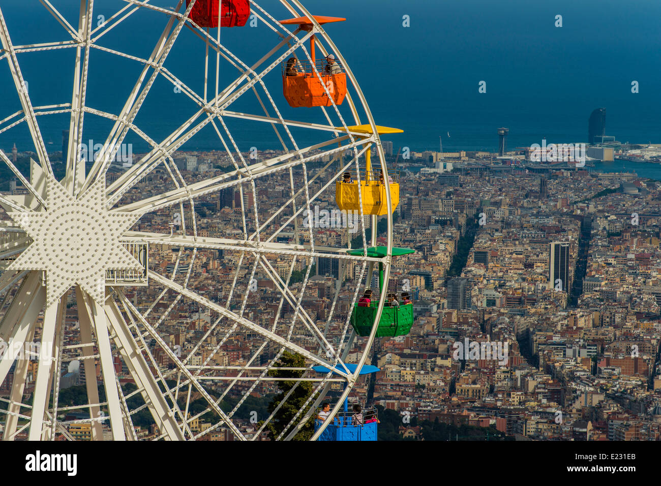 Ferry wheel at Tibidabo amusement park, Barcelona, Catalonia, Spain Stock Photo