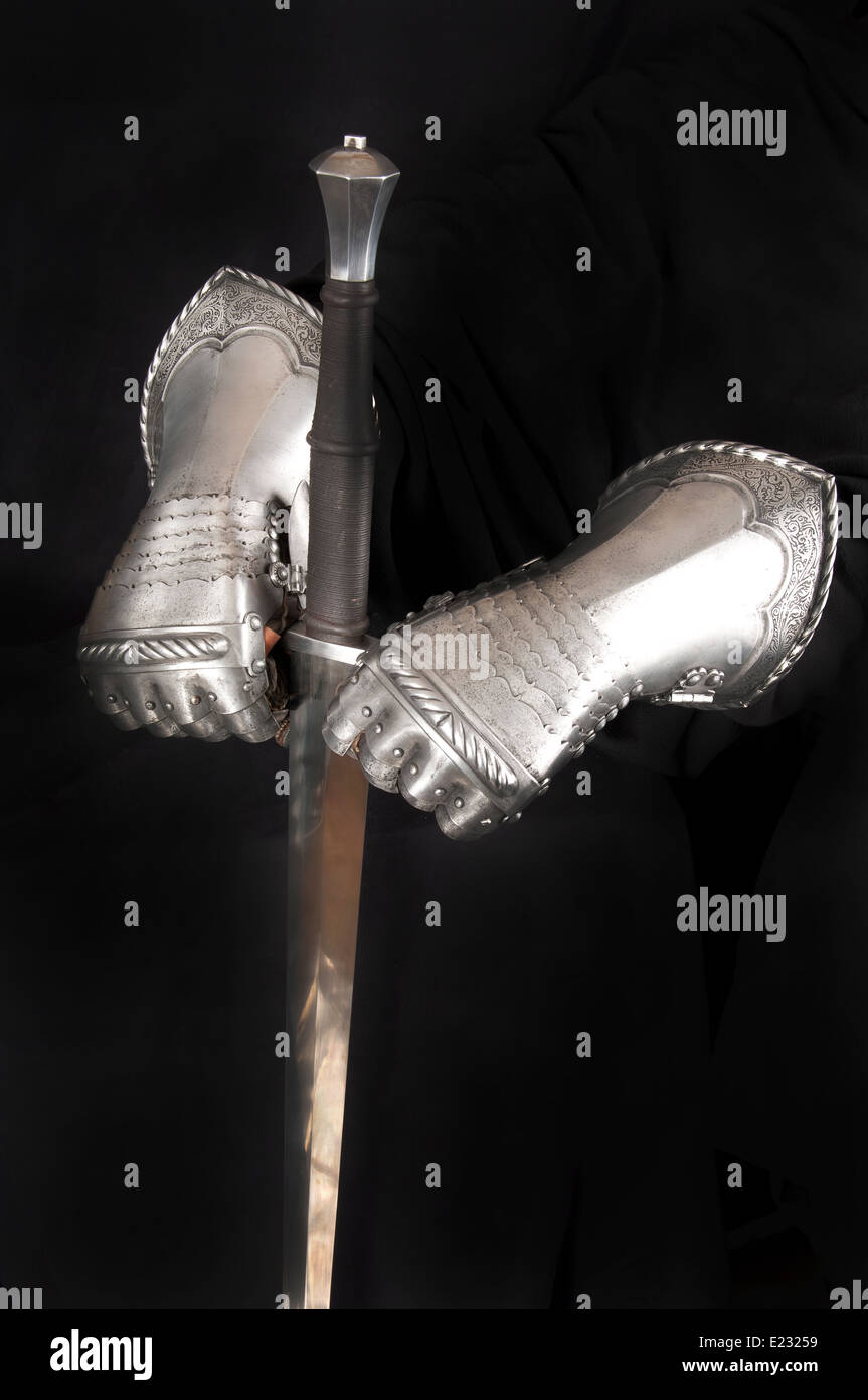 Hand protection medieval knight. Element protective armor Stock Photo