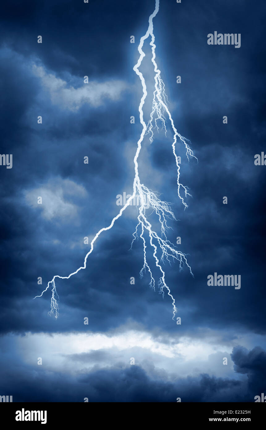 A lightning strike on the cloudy sky Stock Photo - Alamy
