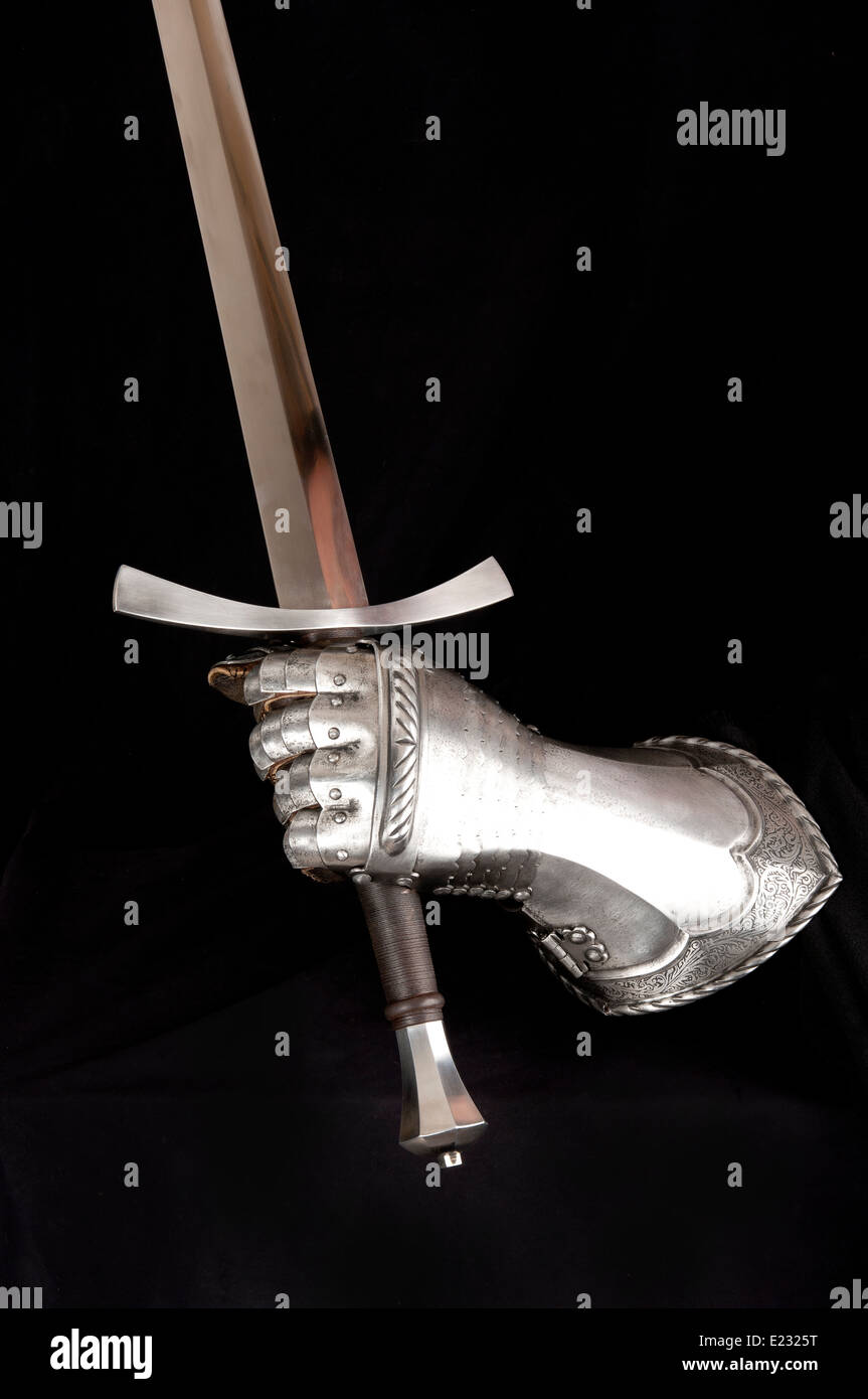 Hand protection medieval knight. Element protective armor Stock Photo