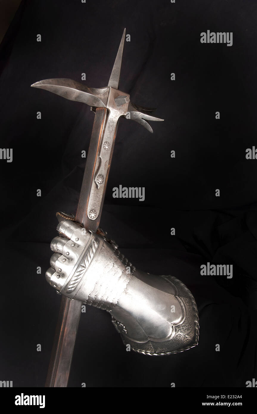Hand protection medieval knight. Element protective armor Stock Photo