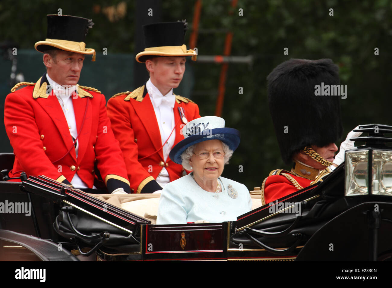 London, UK. 14th June 2014. HR Queen Elizabeth with Prince Phillip Duke of Edinburgh seen on horse-drawn carriages Credit:  David mbiyu/Alamy Live News Stock Photo
