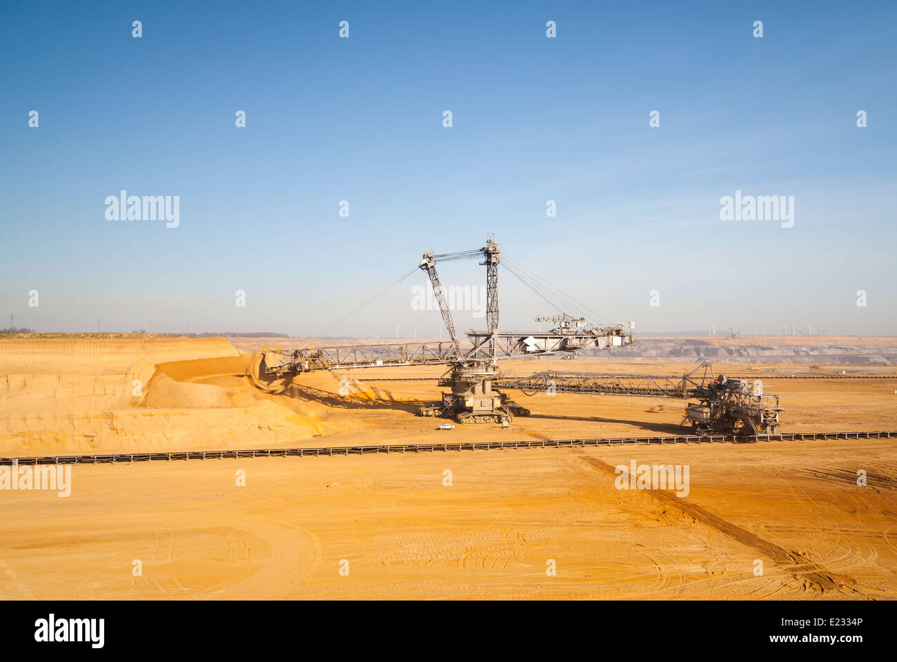 A giant Bucket Wheel Excavator at work in a lignite pit mine Stock Photo
