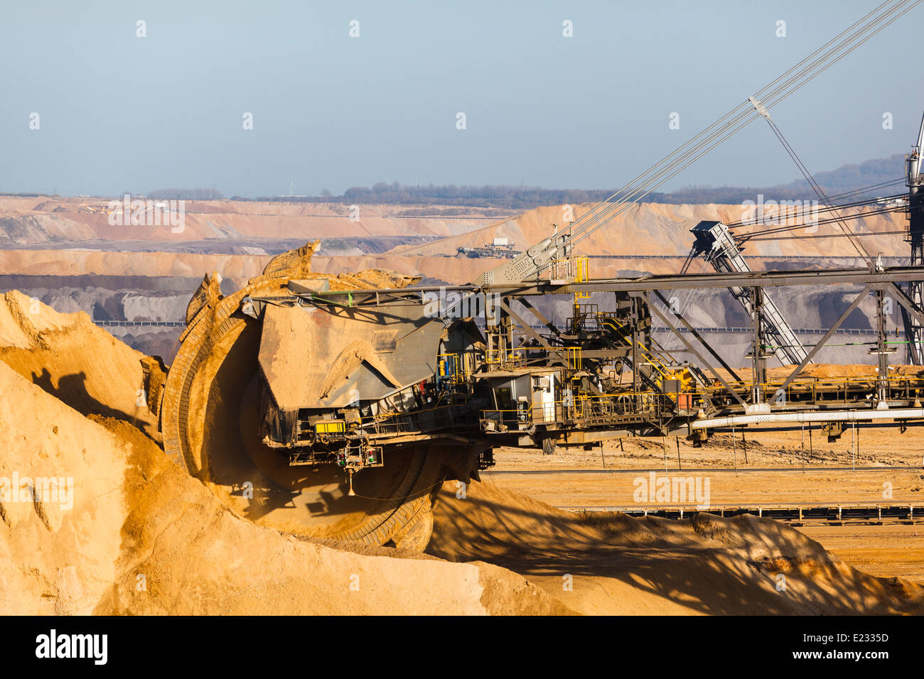 A giant Bucket Wheel Excavator at work in a lignite pit mine Stock Photo