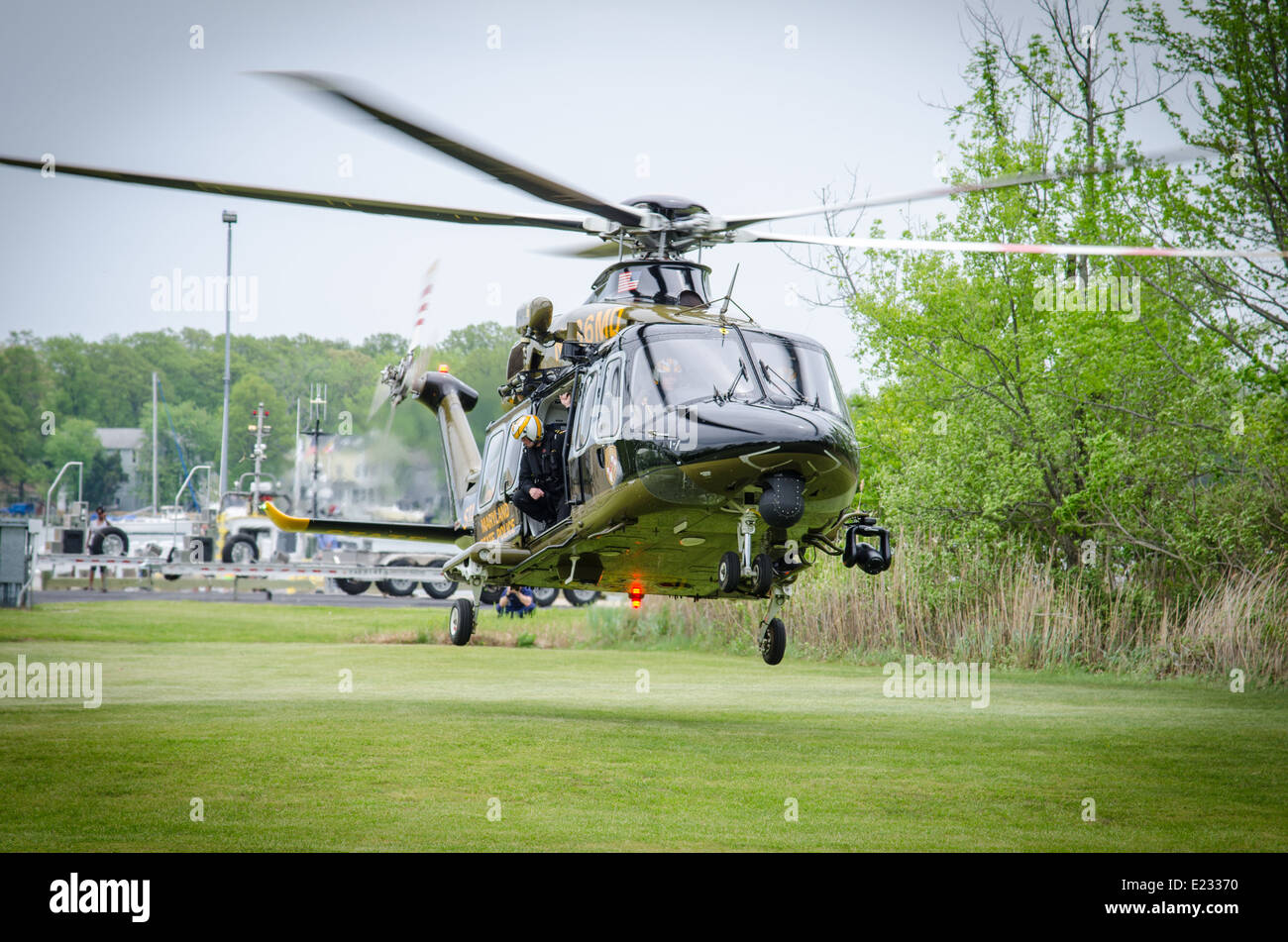 Maryland State Trooper Helicopter taking off Stock Photo