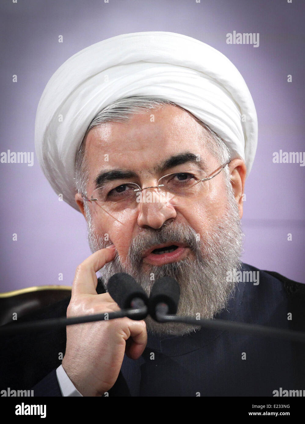 Tehran Iran 14th June 2014 Iranian President Hassan Rouhani Reacts During A Press Conference