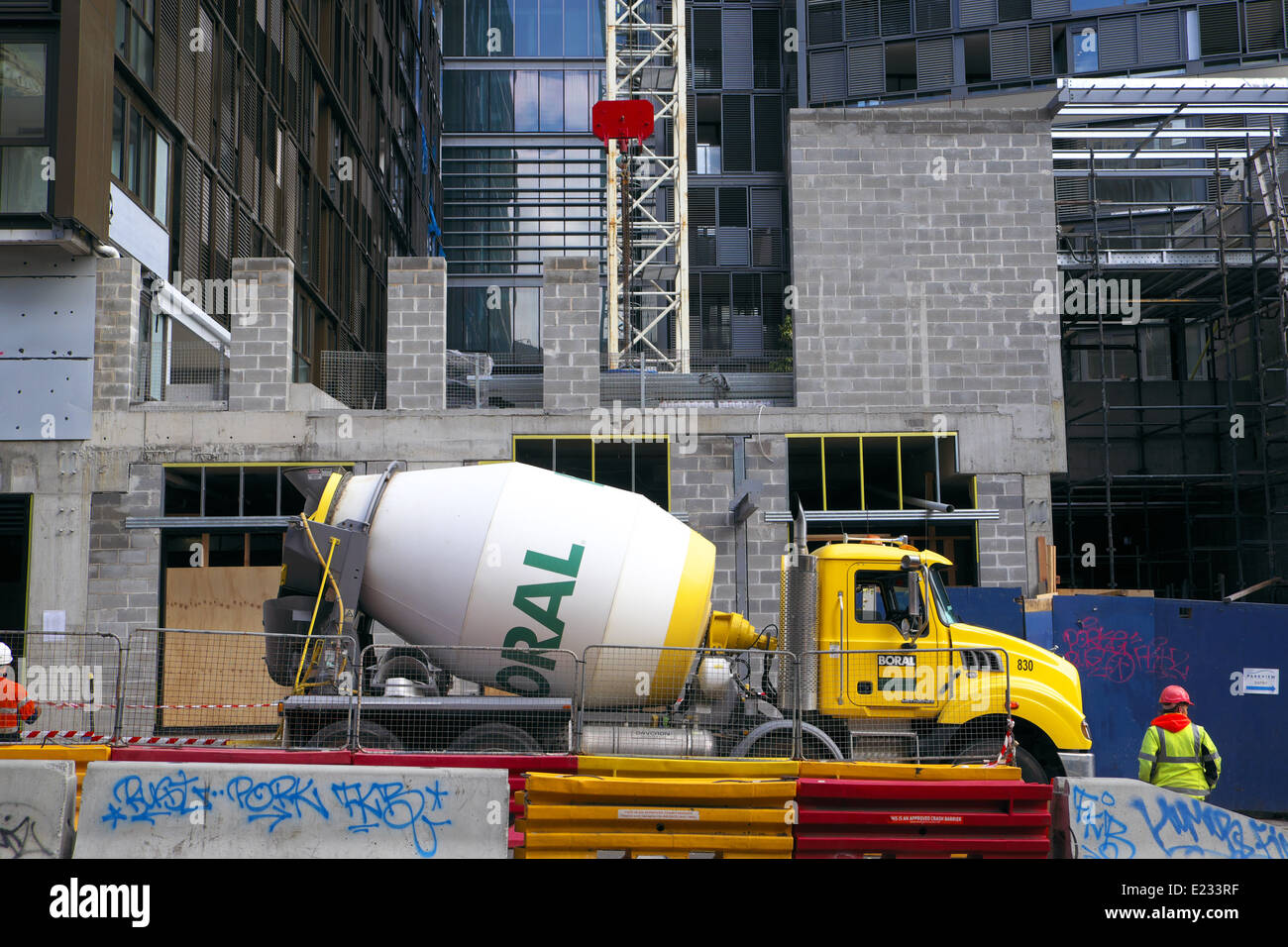 ready mix concrete delivery to a building site in Stock Photo: 70139651