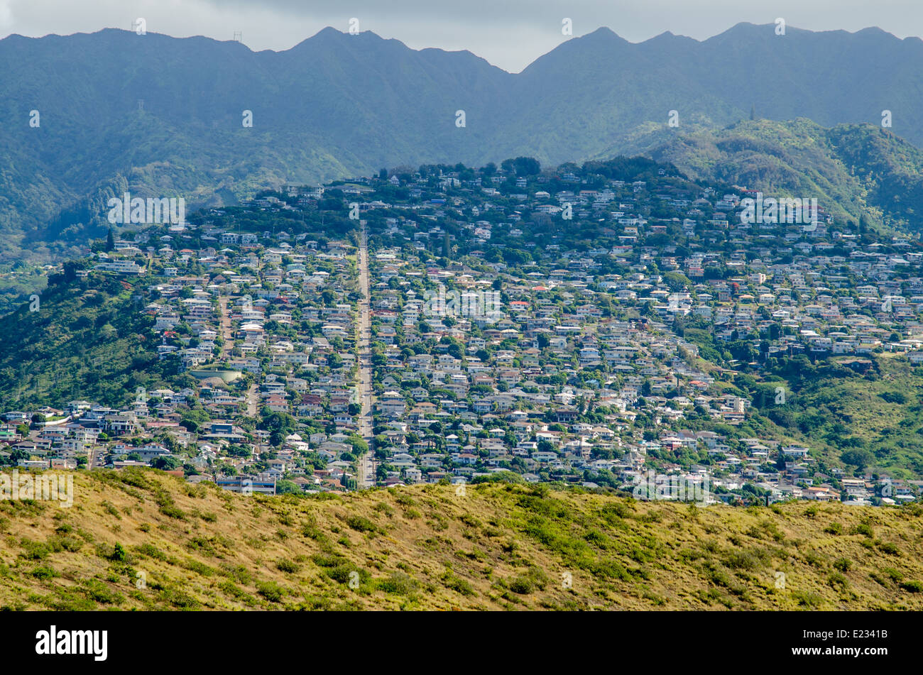 View of Waikiki from Diamonhead Mountain in Hawaii Stock Photo