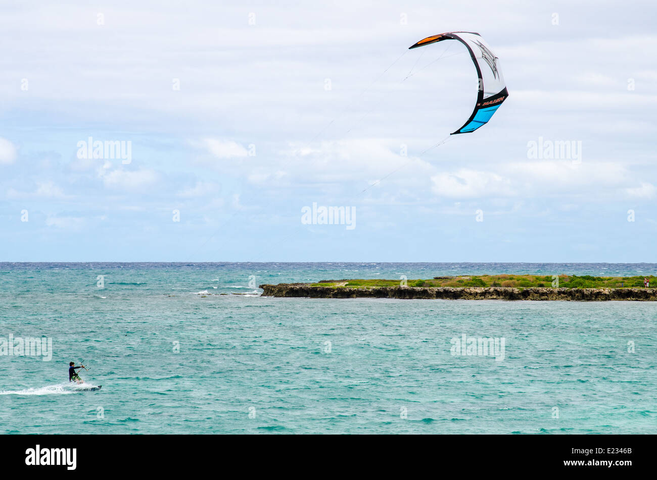 Kite Surfing off the Oahu coastline in Hawaii Stock Photo