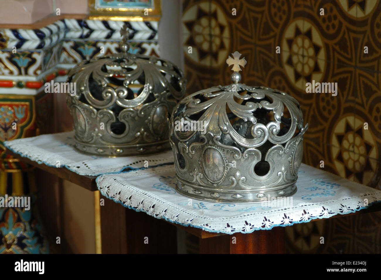Silver crowns for orthodox wedding ceremony in the Orthodox Church of