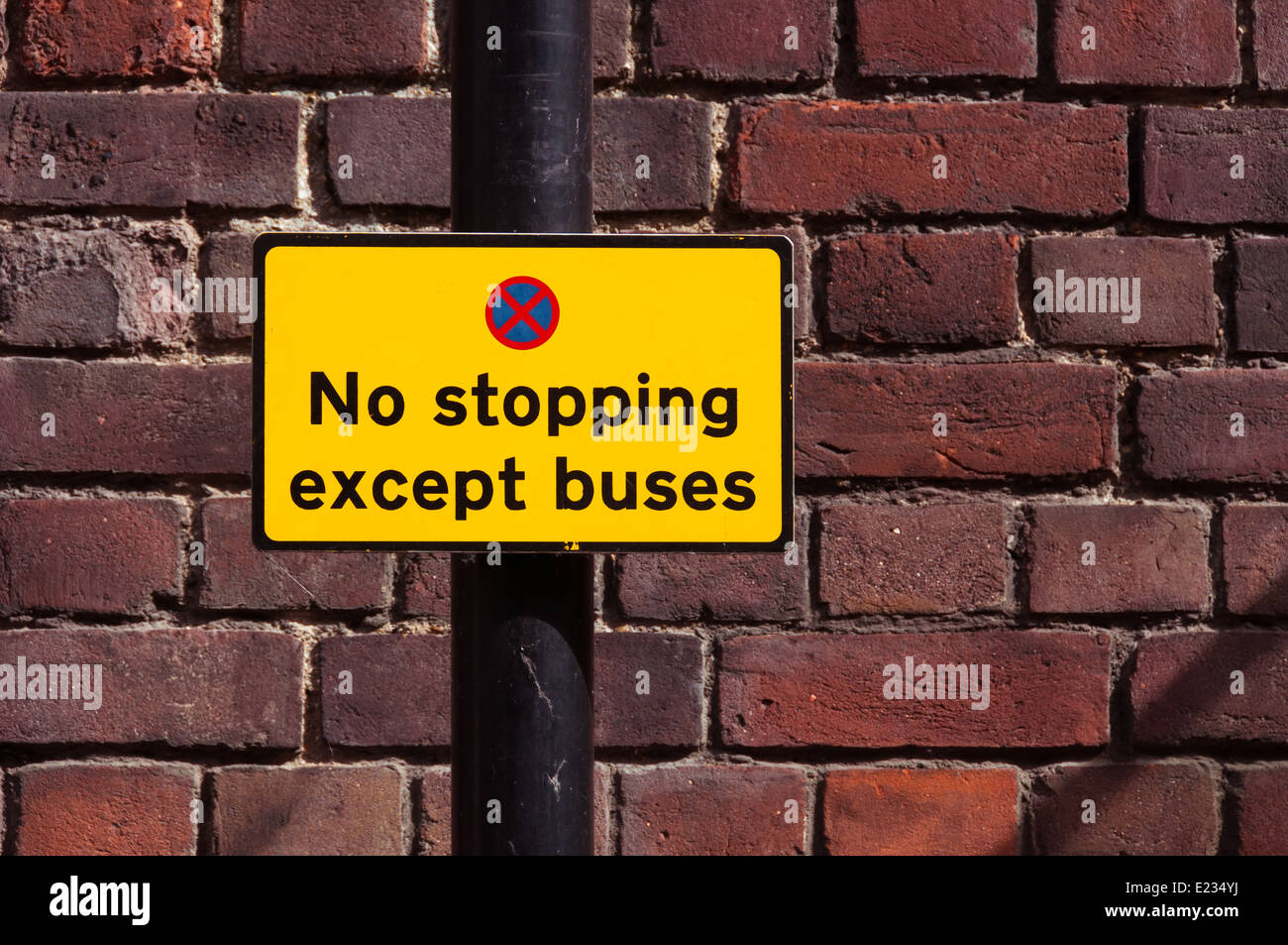 Warning signs for motorists No stopping except buses Stock Photo