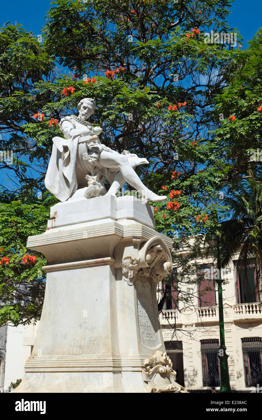 A statue of Miguel de Cervantes Saavedra, Old Havana, Cuba. Stock Photo