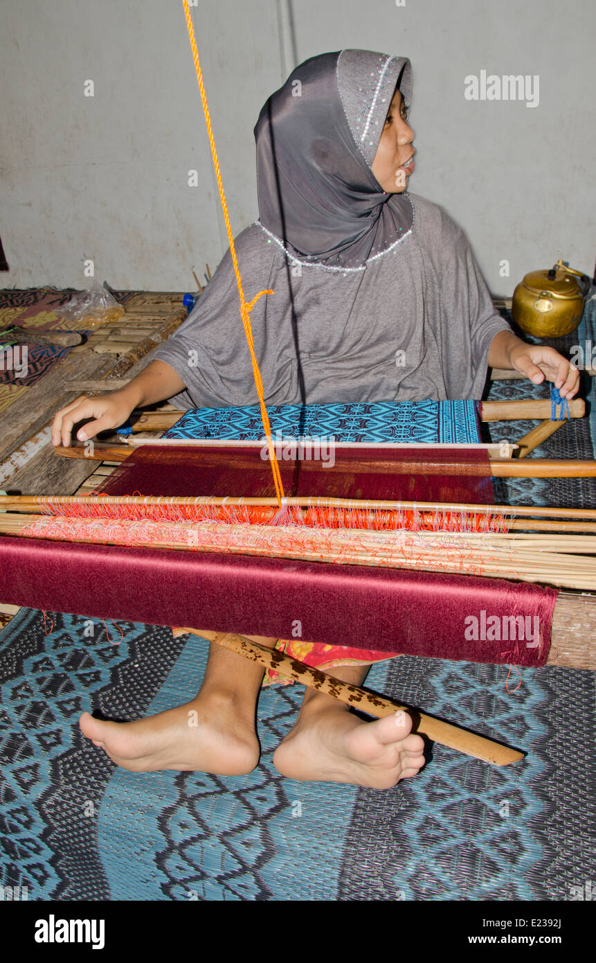 Indonesia, Island of Lombok, Sukarare. Famous craft village known for high quality hand-woven 