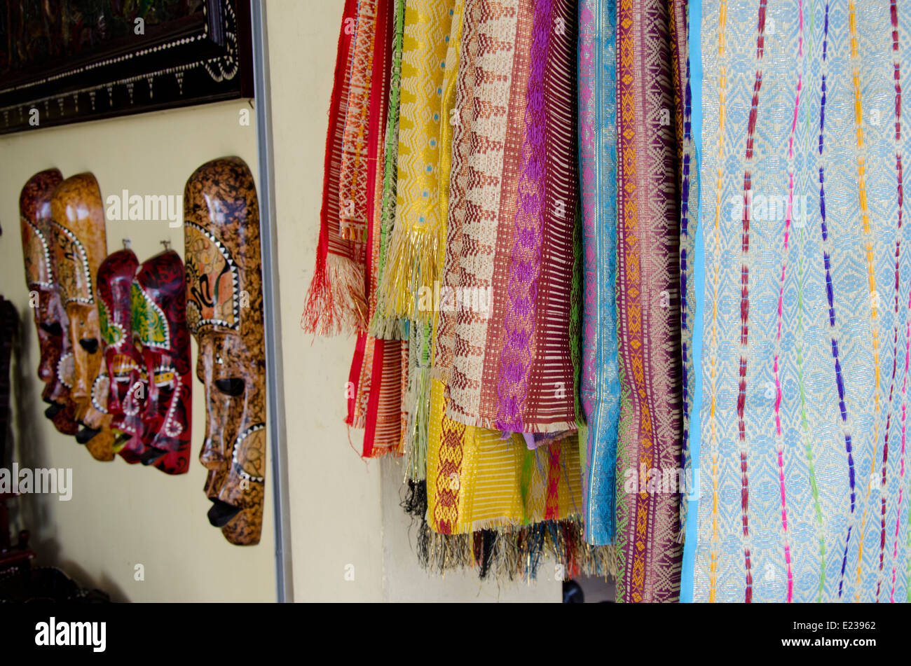 Indonesia, Island of Lombok, Gunnungsari. Sesela Art Market. Traditional woven textiles called 