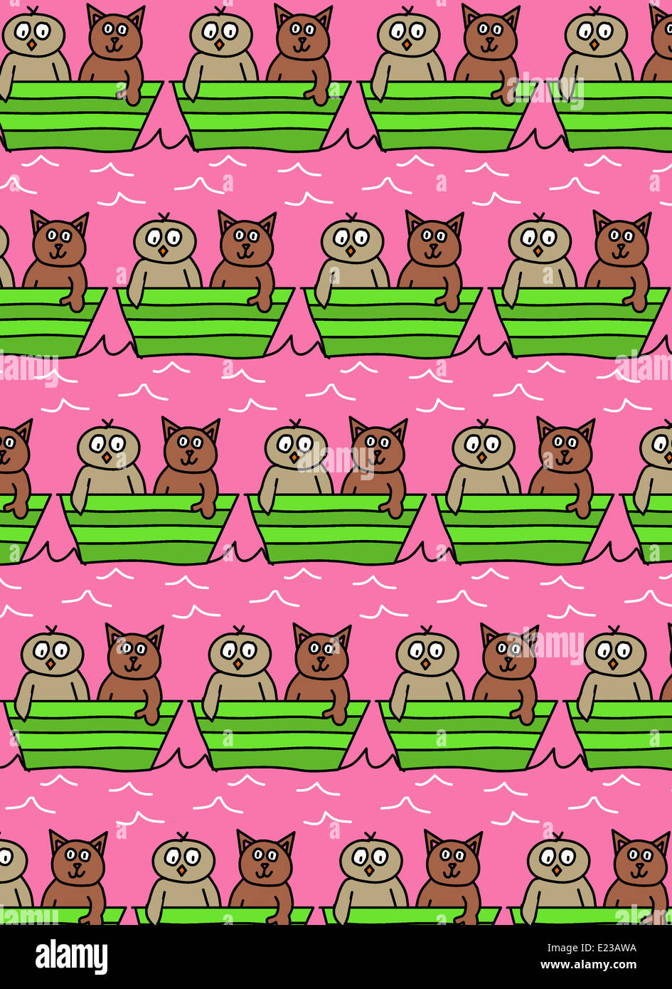 Illustration of repetitive owl and the pussycat design wallpaper Stock Photo