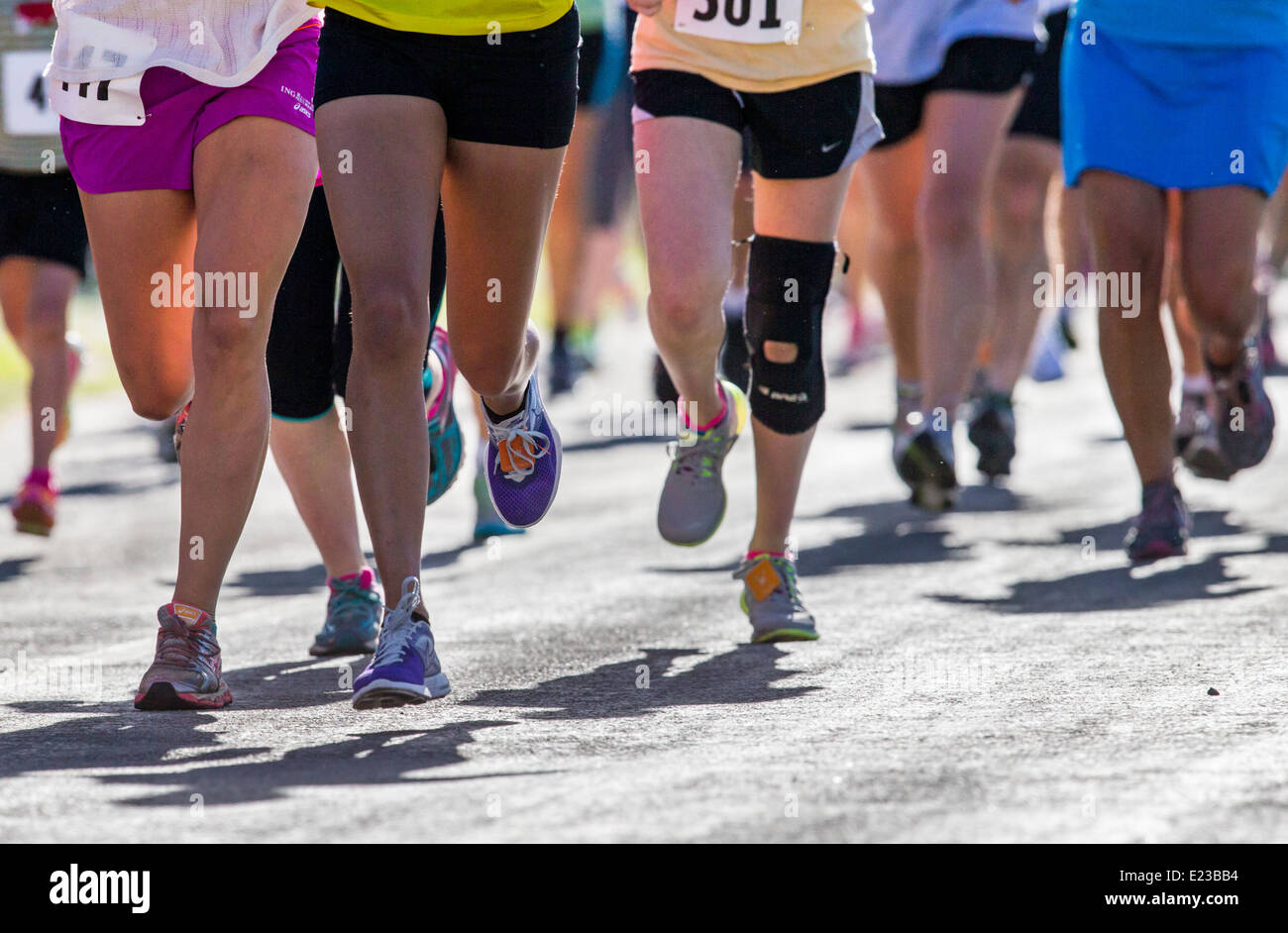 Runners race in 5K & 10K foot races, annual Fibark festival, Salida, Colorado, USA Stock Photo