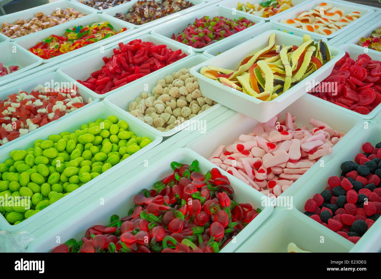 Full frame take of assorted candy on a street market stall Stock Photo ...