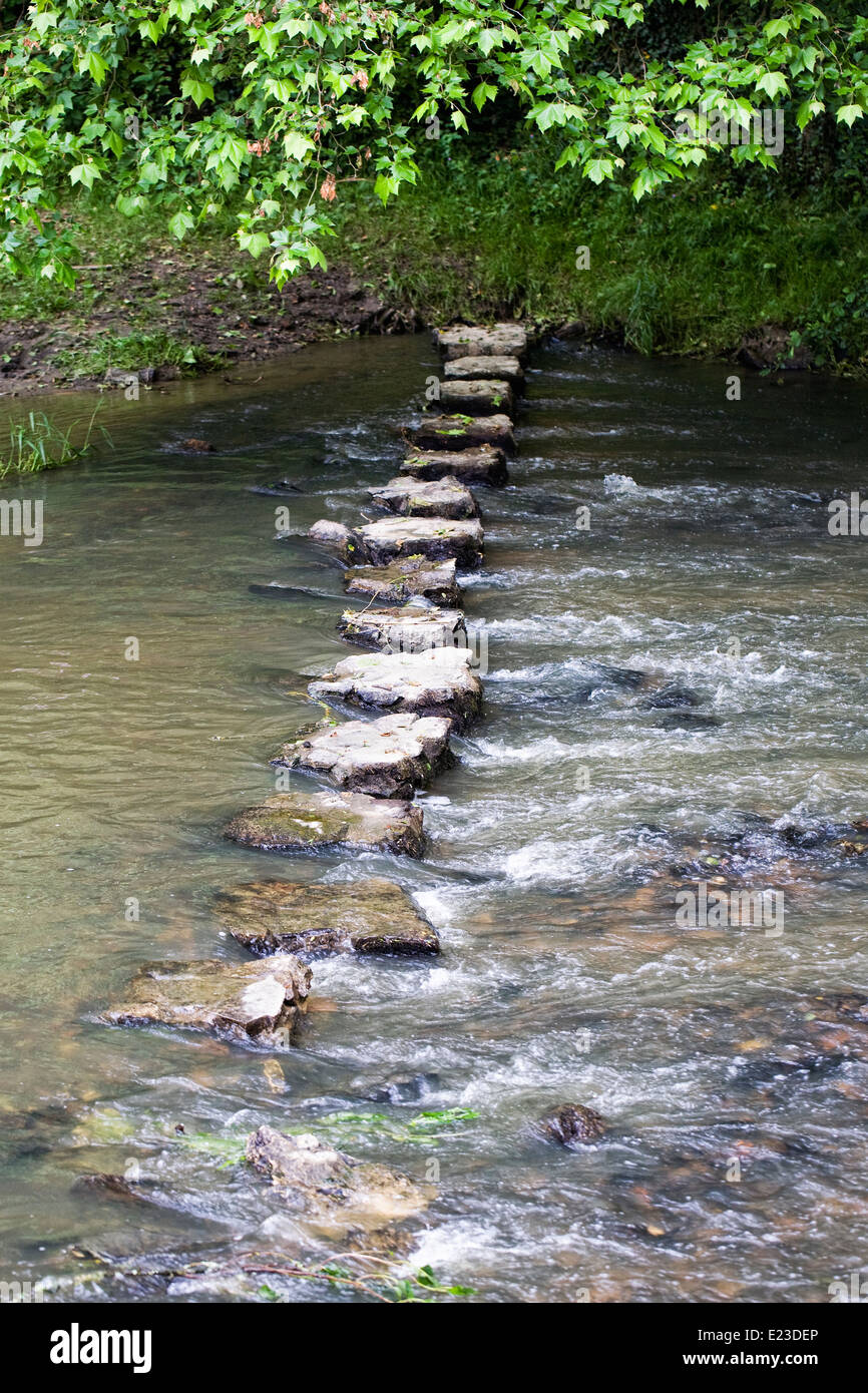 Stepping stones across a river. Stock Photo