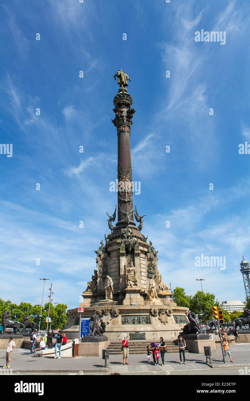 BARCELONA, SPAIN - JUNE 6, 2011: Columbus Monument at the waterfront in Barcelona, Catalonia, Spain. Stock Photo