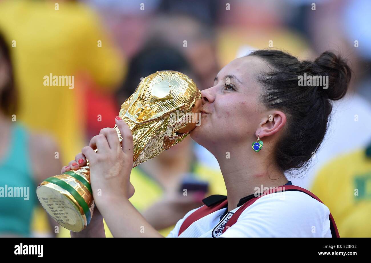 Manaus, Brazil. 14th June, 2014. English fan with trophy copy during a Group D match between England and Italy of 2014 FIFA World Cup in the Arena Amazonia Stadium in Manaus, Brazil, June 14, 2014. Credit:  Action Plus Sports/Alamy Live News Stock Photo