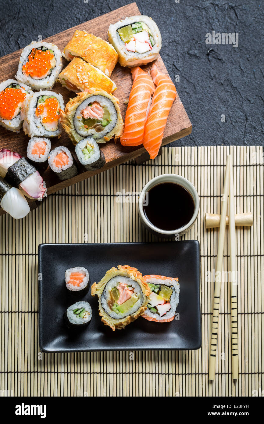Sushi served with soy sauce Stock Photo - Alamy