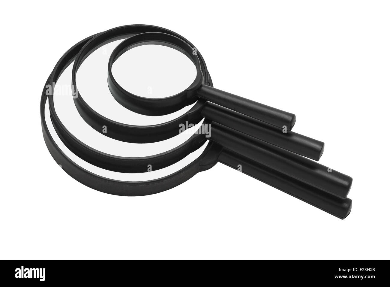 Stack Of Magnifying Glasses On White Background Stock Photo