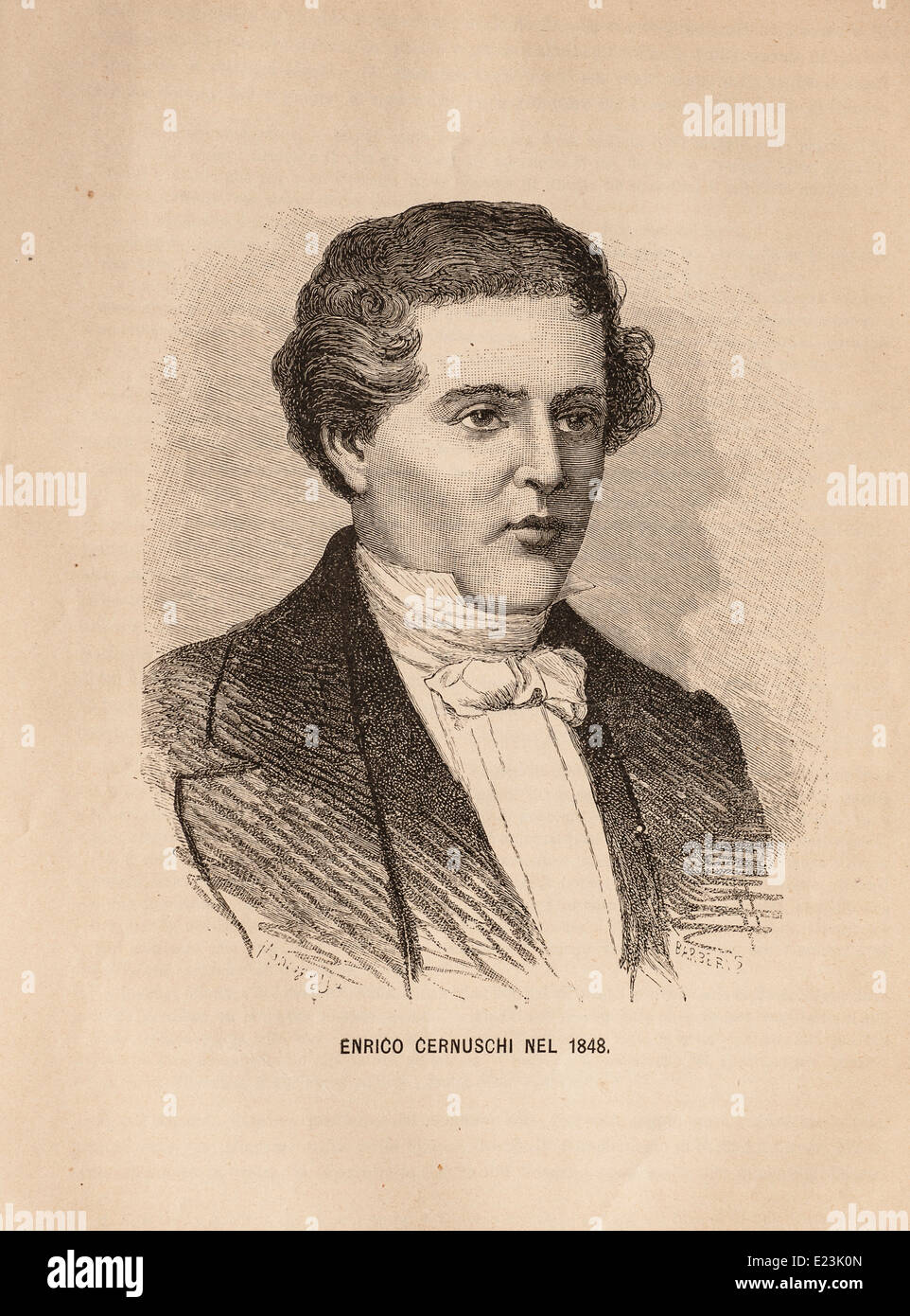 Giuseppe Mazzini From the Book of Jessie W. Mario of Life of Mazzini Portrait of Enrico Cernusch in 1848, Stock Photo