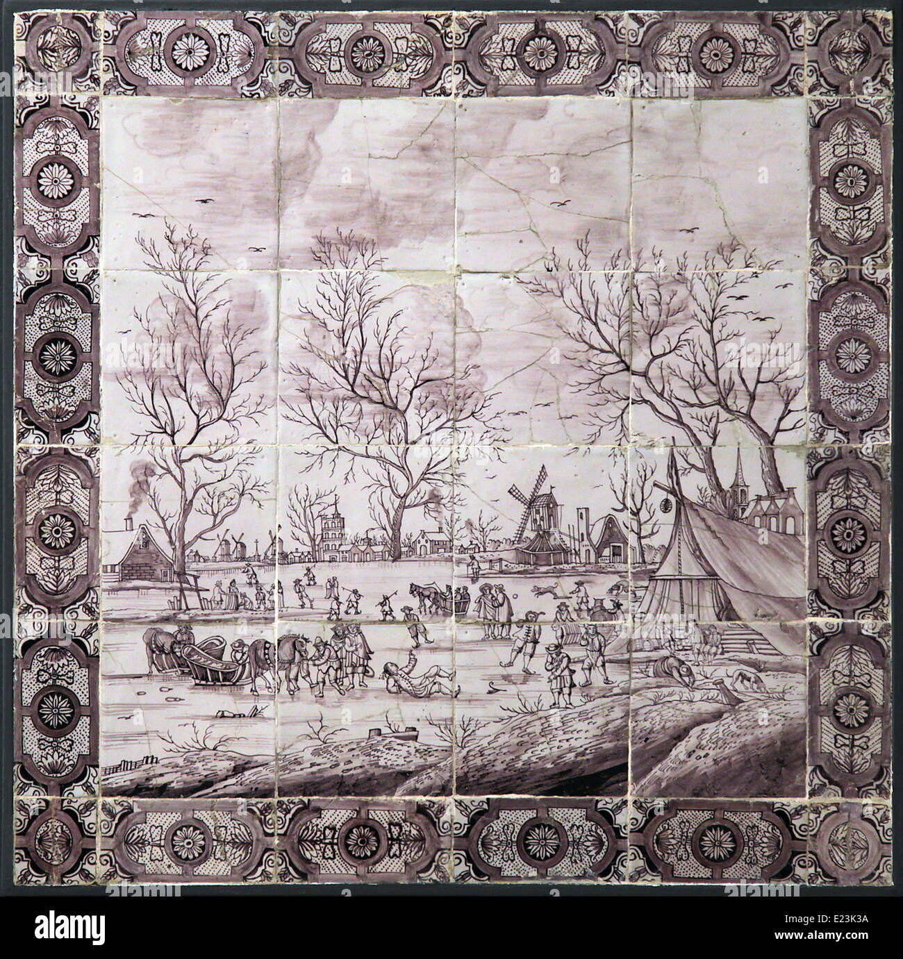 tiles tile-tableau.winterlandscape.holland.amsterdam.1800-1920 Stock Photo