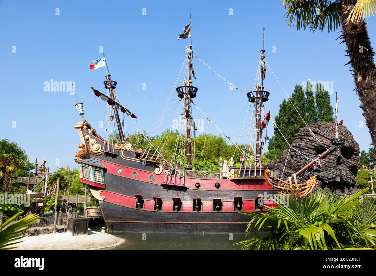 Pirate ship in Disneyland Paris, in the Pirates of Caribbean area Stock Photo