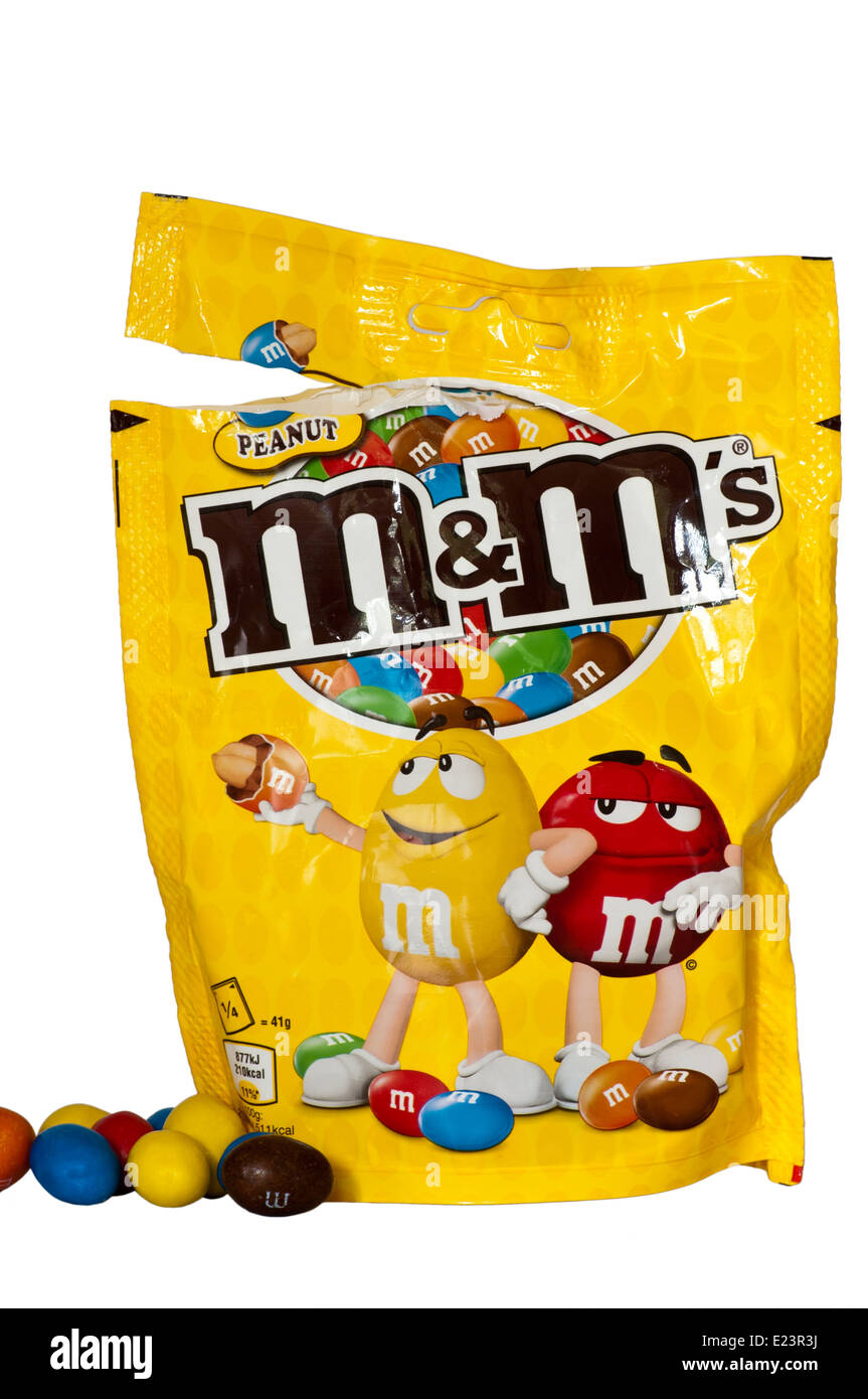 A packet of chocolate peanut m & m's on a white background Stock Photo -  Alamy