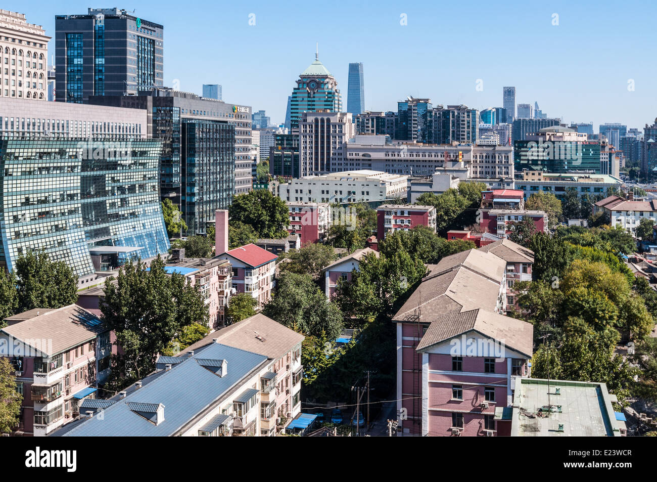 View of Central District of Beijing a clear day, mix of offices and apartments. Stock Photo