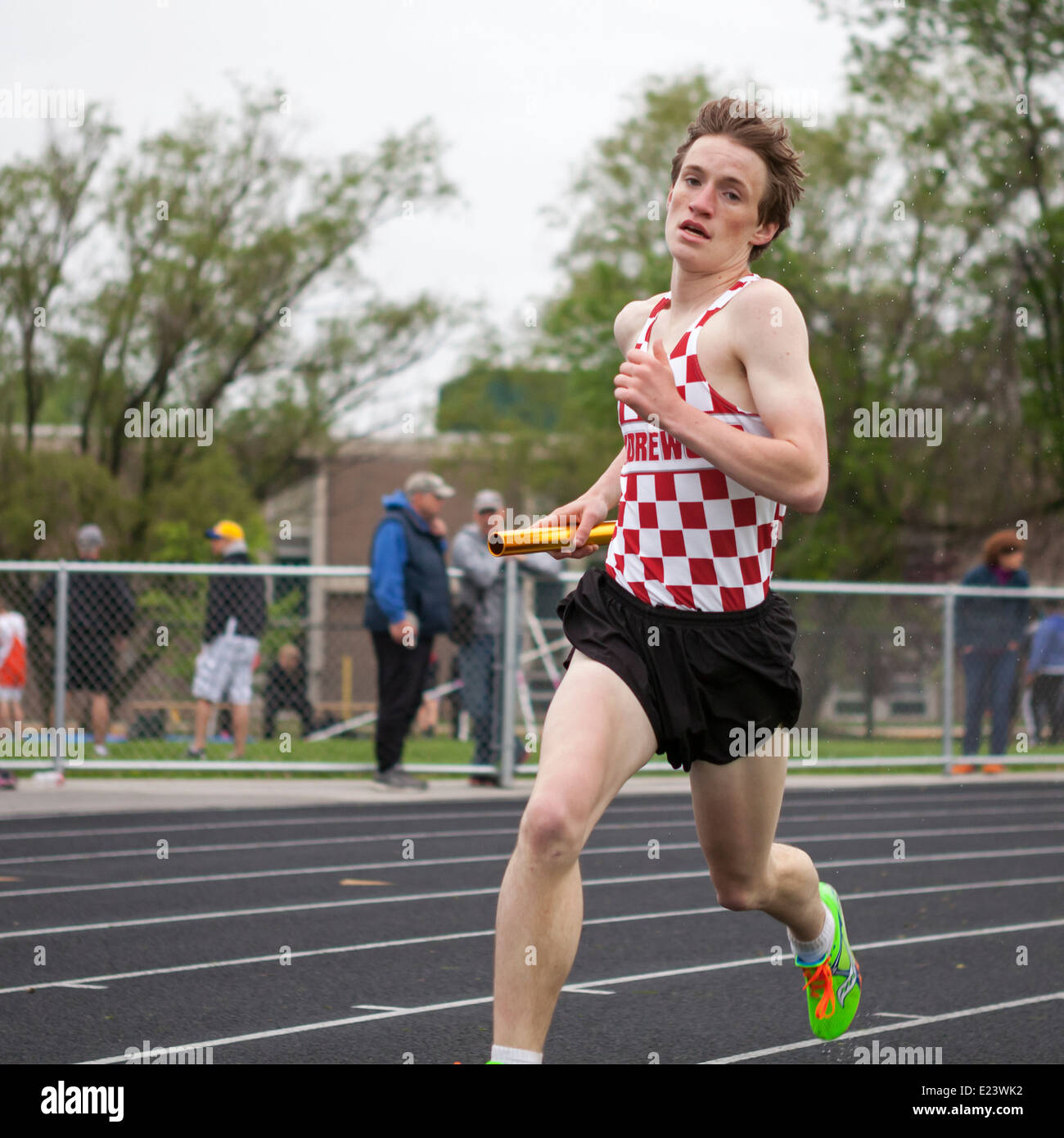 High school athletes compete in a track and filed meet in Milwaukee, Wisconsin, USA. Stock Photo
