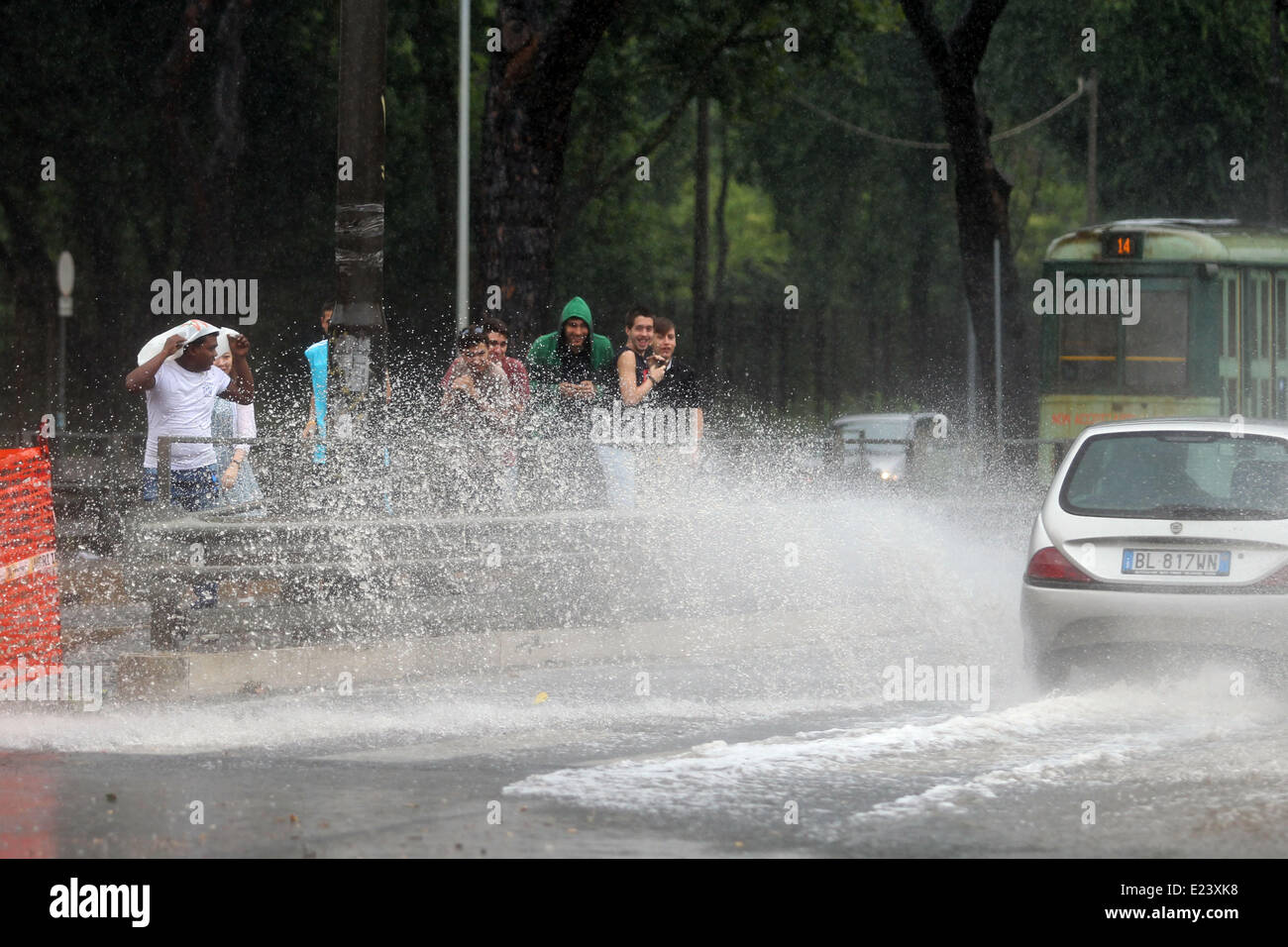 Italy, Rome: 15 June 2014. Violent storm hits the city of Rome. Many ...