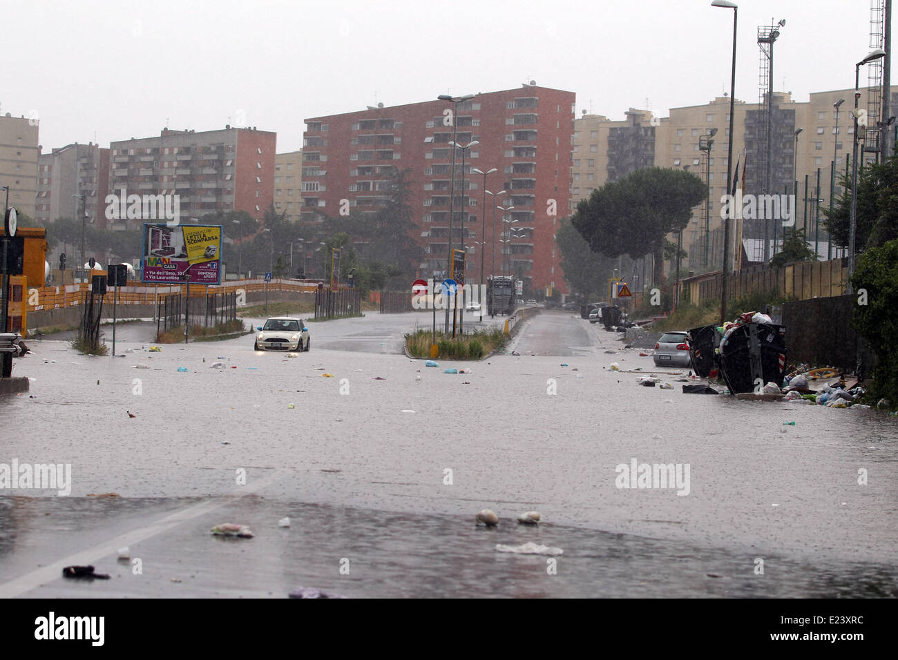Italy, Rome: 15 June 2014. Violent storm hits the city of Rome. Many ...
