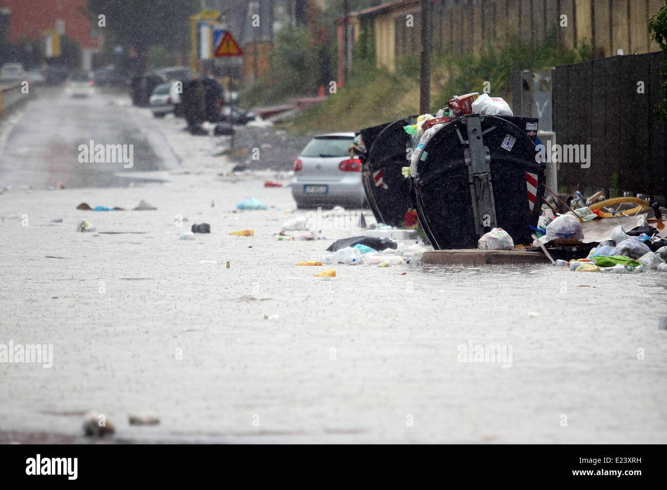 Italy, Rome: 15 June 2014. Violent storm hits the city of Rome. Many ...