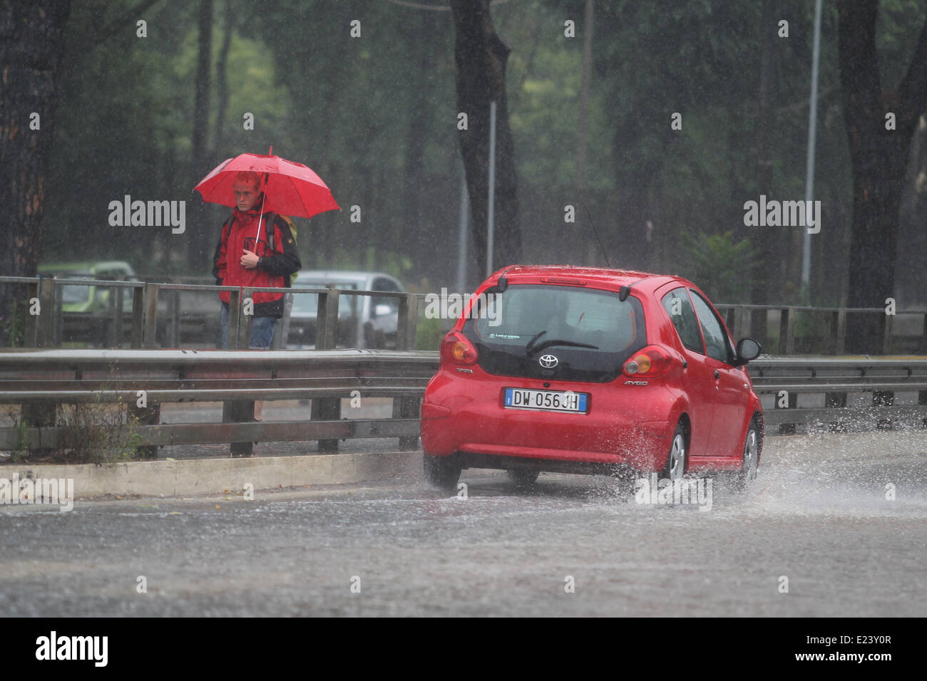 Italy, Rome: 15 June 2014. Violent storm hits the city of Rome. Many ...